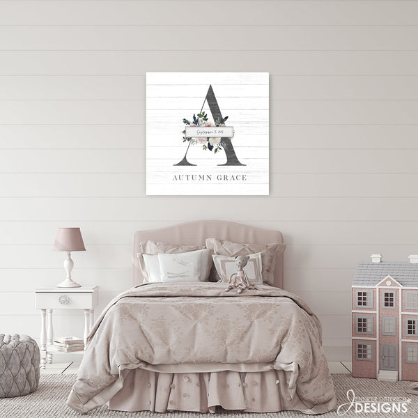 Baby Monogram Nursery Art - with Name and Birth Date - Jennifer Ditterich Designs