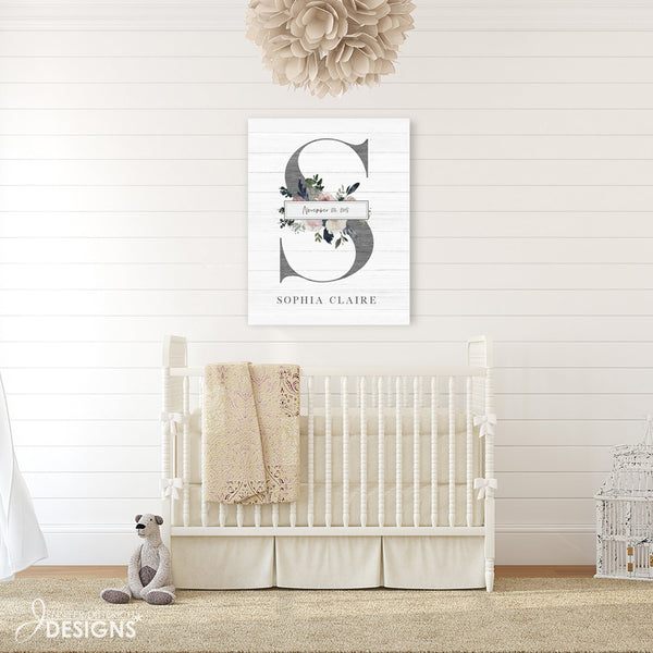 Baby Monogram Nursery Art - with Name and Birth Date - Jennifer Ditterich Designs