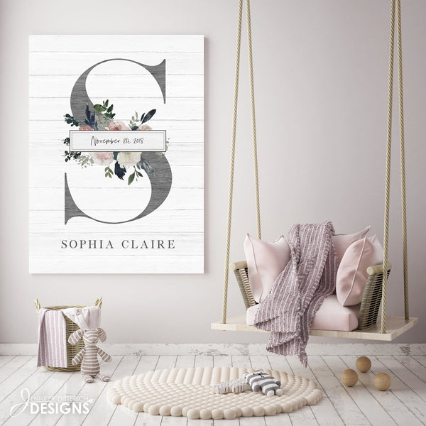 Baby Monogram Nursery Art - with Name and Birth Date - Jennifer Ditterich Designs