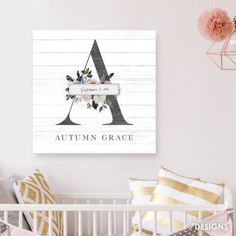 Baby Monogram Nursery Art - with Name and Birth Date - Jennifer Ditterich Designs