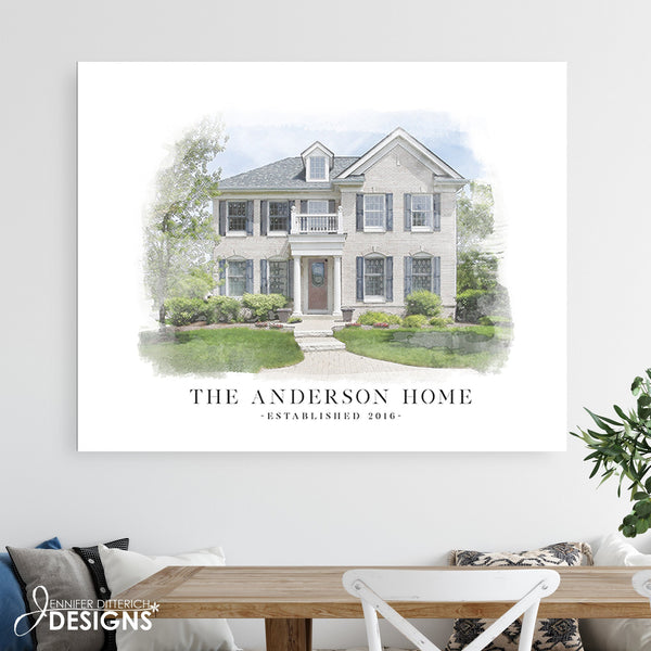 Custom Watercolor Home Portrait - Jennifer Ditterich Designs