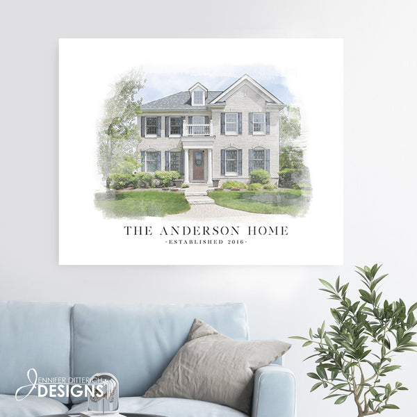 Custom Watercolor Home Portrait - Jennifer Ditterich Designs