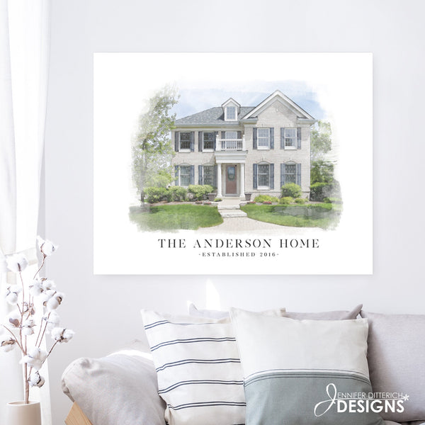 Custom Watercolor Home Portrait - Jennifer Ditterich Designs