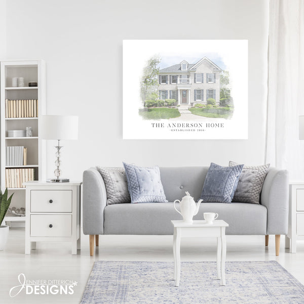 Custom Watercolor Home Portrait - Jennifer Ditterich Designs