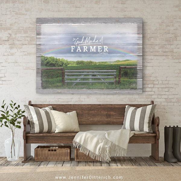 So God Made A Farmer Canvas Print - Rainbow and Field - Jennifer Ditterich Designs