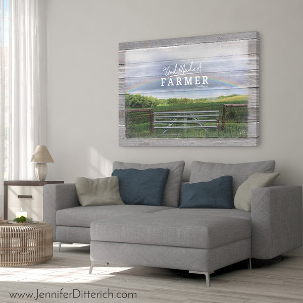 So God Made A Farmer Canvas Print - Rainbow and Field - Jennifer Ditterich Designs