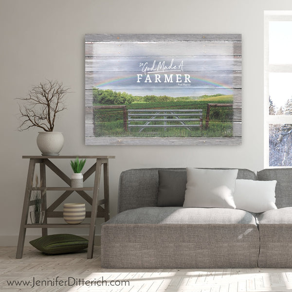 So God Made A Farmer Canvas Print - Rainbow and Field - Jennifer Ditterich Designs