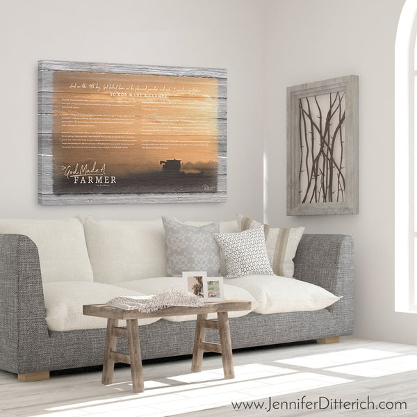 So God Made A Farmer Canvas Print - Sunset Harvest With Speech - Jennifer Ditterich Designs