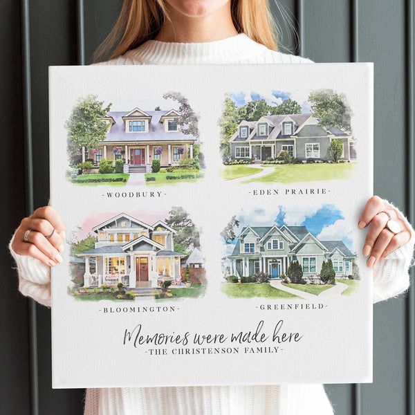 Watercolor Home Portrait with Multiple Homes - Jennifer Ditterich Designs