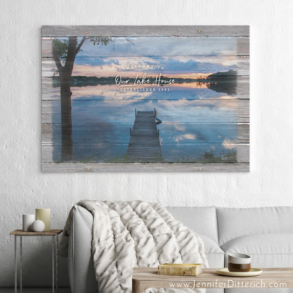 Welcome to Our Lake House Personalized Canvas Print - Jennifer Ditterich Designs